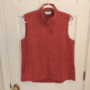 Orvis L Fleece Vest orange zip front, outdoor activities